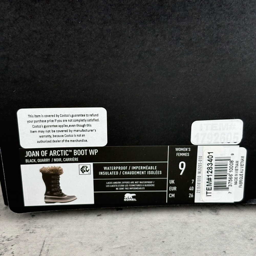 Sorel Women's Joan of Arctic Waterproof Boots Size US 9 Quarry Black Suede New - Picture 5 of 5
